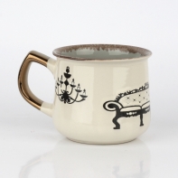 Hrnek na čaj s vintage motivy šedý 14x10x9cm