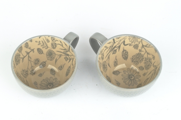 Hrnek na čaj šedý 380 ml 11 × 5,2 × 7,5 rostlinný potisk uvnitř