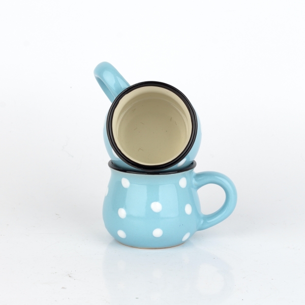 Hrnek světle modrý s bílými puntíky 75ml