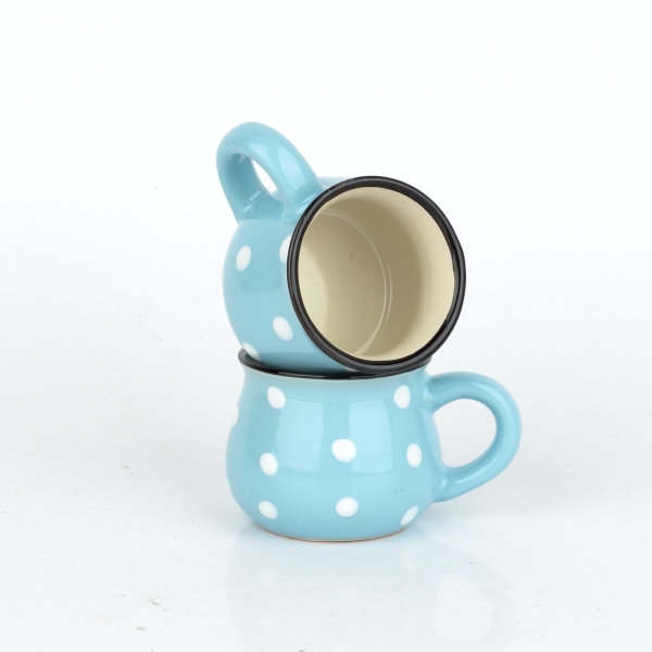 Hrnek světle modrý s bílými puntíky 75ml