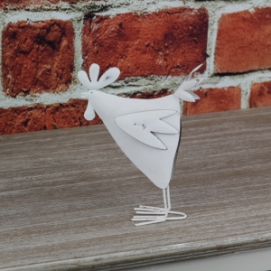 Jarní dekorace plechový kohout bílý 19cm