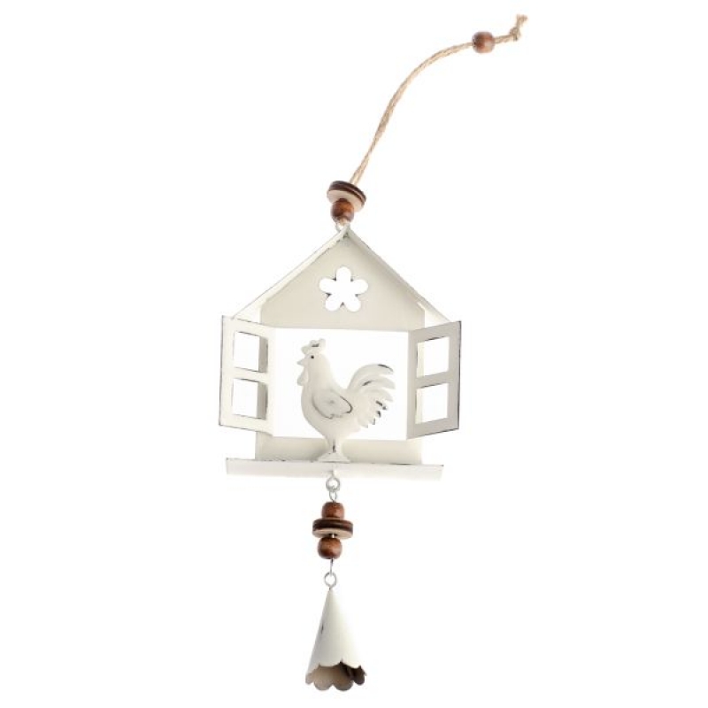 Jarní závěsná dekorace domeček s kohoutem 10x32x3cm