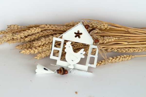 Jarní závěsná dekorace domeček s kohoutem 10x32x3cm