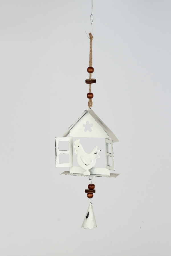 Jarní závěsná dekorace domeček s kohoutem 10x32x3cm