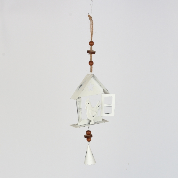 Jarní závěsná dekorace domeček s kohoutem 10x32x3cm