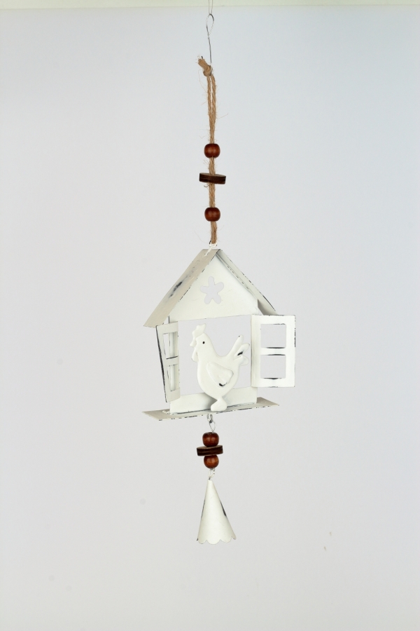 Jarní závěsná dekorace domeček s kohoutem 10x32x3cm
