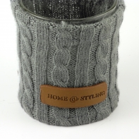 Kalíšek na svíčku sklo + šedý vlněný návlek