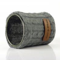 Kalíšek na svíčku sklo + šedý vlněný návlek