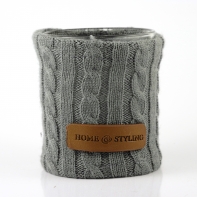 Kalíšek na svíčku sklo + šedý vlněný návlek