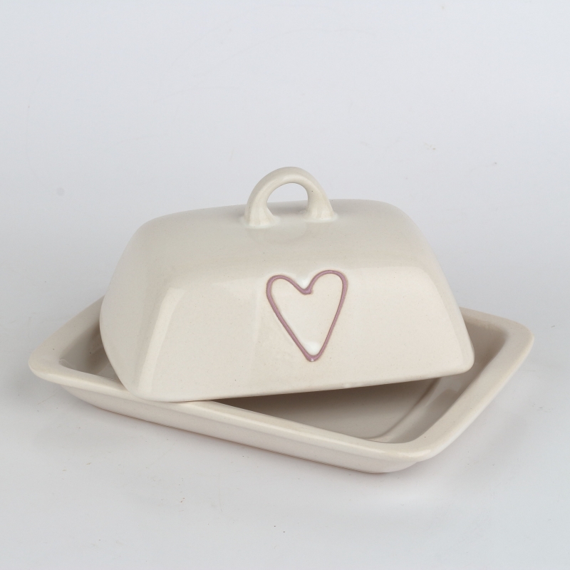 Keramická dóza na máslo se srdcem fialová 18x12cm