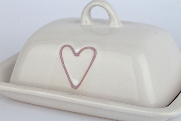 Keramická dóza na máslo se srdcem fialová 18x12cm