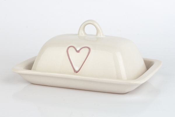 Keramická dóza na máslo se srdcem fialová 18x12cm