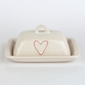 Keramická dóza na máslo se srdcem růžová 18x12cm