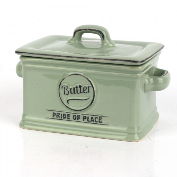 Keramická dóza na máslo zelená Pride of Place 13,5x9,7x10cm