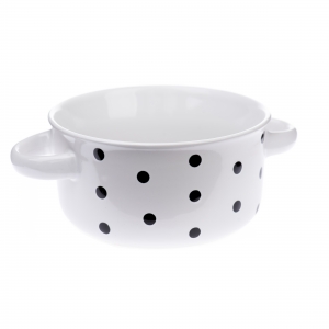 Keramická miska bílá s černými puntíky 560 ml s oušky