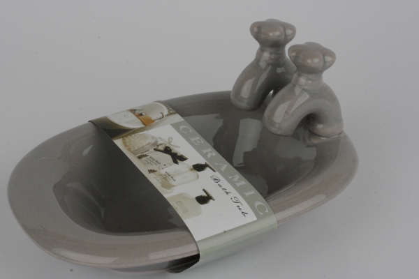 Keramická miska na mýdlo vana šedá 15x10x8cm