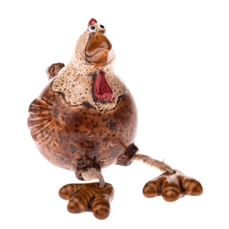 Keramická slepička s visícími nožkami – venkovská dekorace do kuchyně