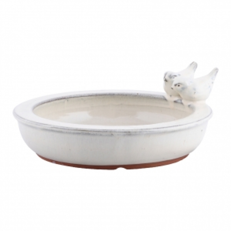 Keramické pítko pro ptáky 27cm - krémové - vyřazeno