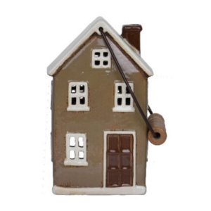 Keramický domeček na svíčku hnědý