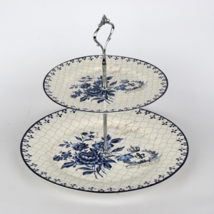 Keramický etažér 2 patra modré květy 26/19cm