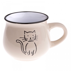 Keramický hrneček s kočkou béžový