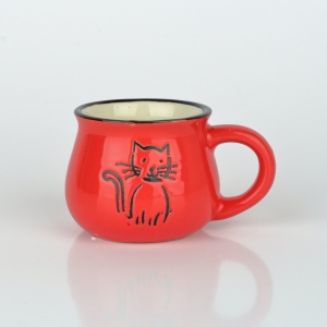 Keramický hrneček s kočkou - červený