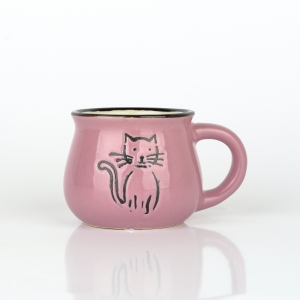 Keramický hrneček s kočkou - fialový