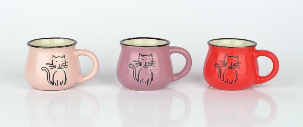 Keramický hrneček s kočkou - fialový