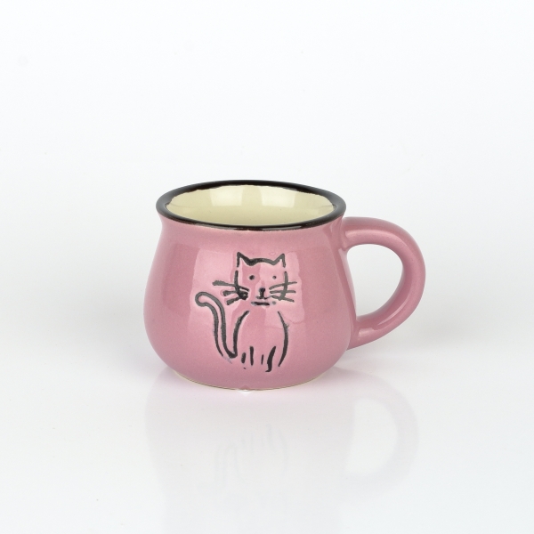 Keramický hrneček s kočkou - fialový