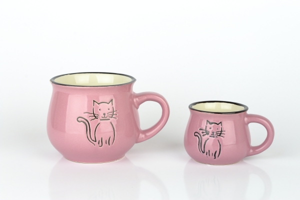 Keramický hrneček s kočkou - fialový