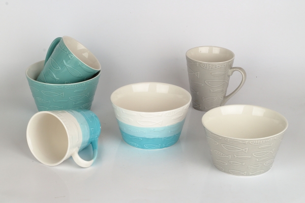 Keramický hrnek ryby béžový 290ml