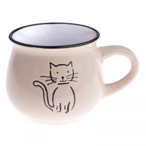 Keramický hrnek s kočkou béžový 270ml