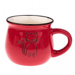 Keramický hrnek s kočkou červený 430ml
