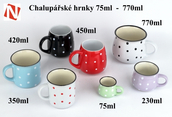 Keramický hrnek s puntíky černý objem 770 ml