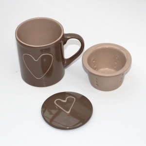 Keramický hrnek s víčkem hnědý 325ml