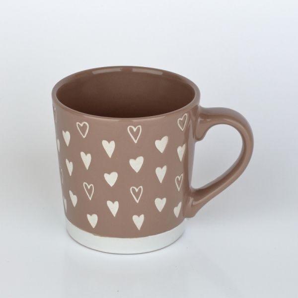 Keramický hrnek se srdíčky hnědý 450ml
