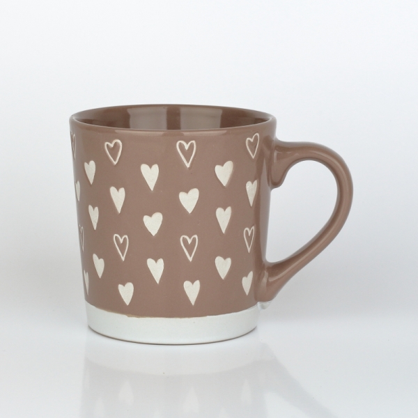 Keramický hrnek se srdíčky hnědý 450ml
