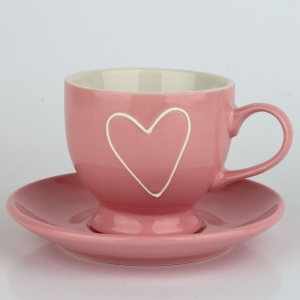 Keramický šálek s podšálkem se srdcem růžový 210ml