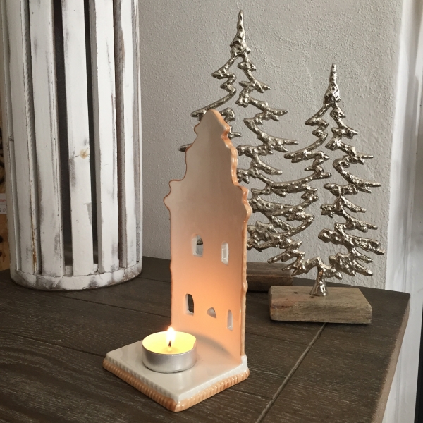 Keramický svícen kostelíček 11x18,5x9cm