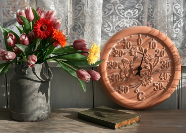 Keramický teploměr kytičky s motýlem 30cm