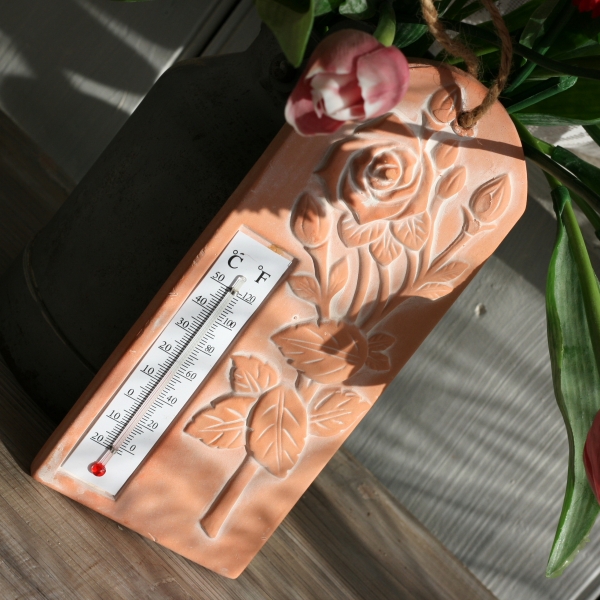 Keramický teploměr růže 22,5x9,5cm