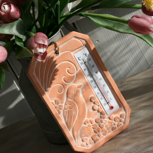 Keramický teploměr s ptáčkem 19x12cm