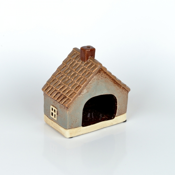 Keramický vianočný domček šedý, hnědá střecha