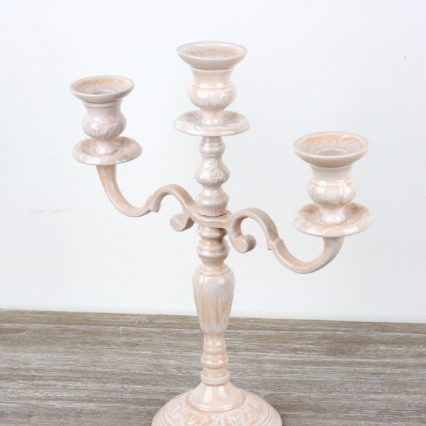 Keramický zdobený svícen na tři svíčky 36cm