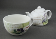 Konvička na čaj a šálek Levander Romantic 15×12×15cm