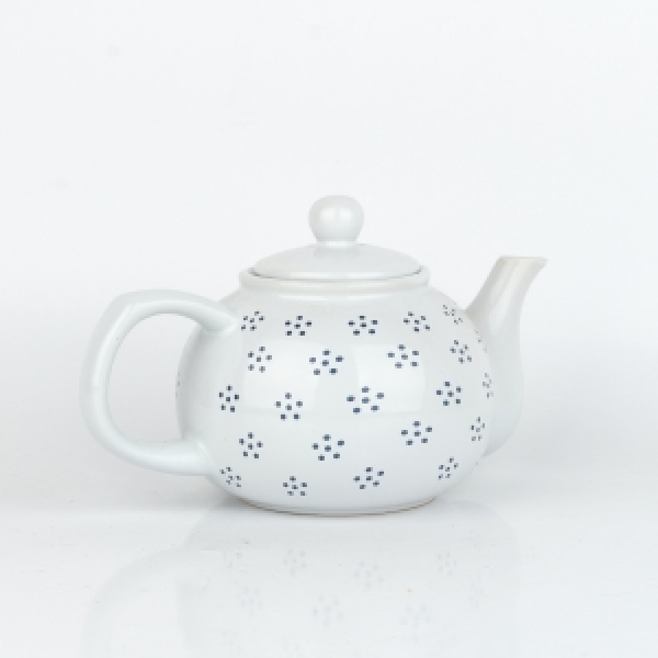 Konvička na čaj bílá s modrými tečkami 1L
