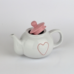 Konvička na čaj se srdcem růžová 1l