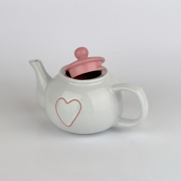 Konvička na čaj se srdcem růžová 1l