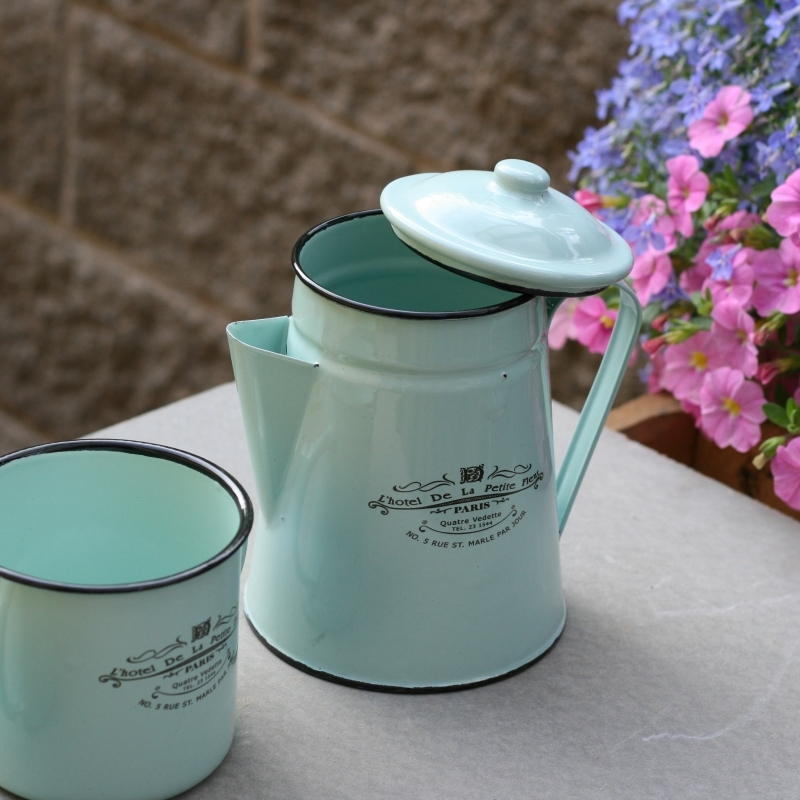 Konvička smalt dek3888- tyrkys 18cm - POŠKOZENO