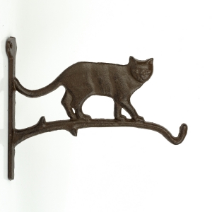 Konzola s kočkou na zavěšení květináče 18,5 x 12,5 x 3 cm litina